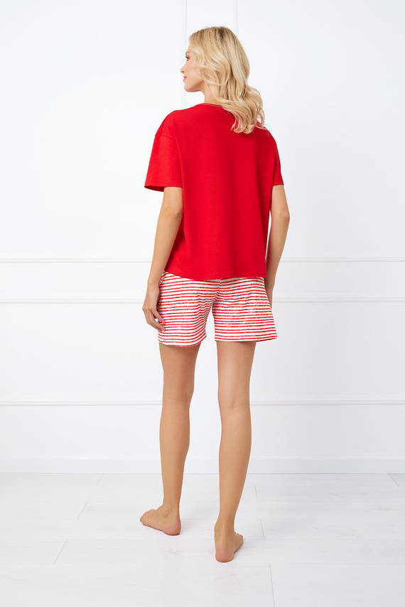 Flota Damen Schlafanzug mit kurzen Ärmeln, Shorts Italian Fashion - roter Druck