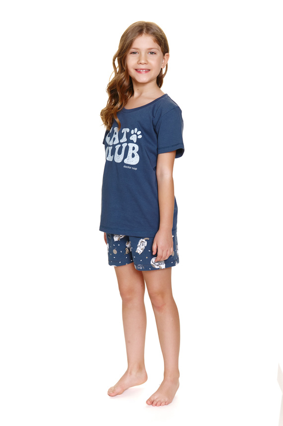 7205 „Cat Club“ Unisex Doctor Nap Kinderpyjama – tiefblau