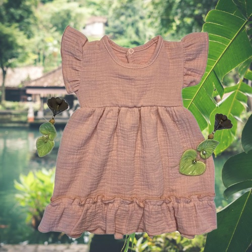 Mamatti SA50410 Kinderkleid aus Musselin, leicht und luftig, schmutziges Rosa
