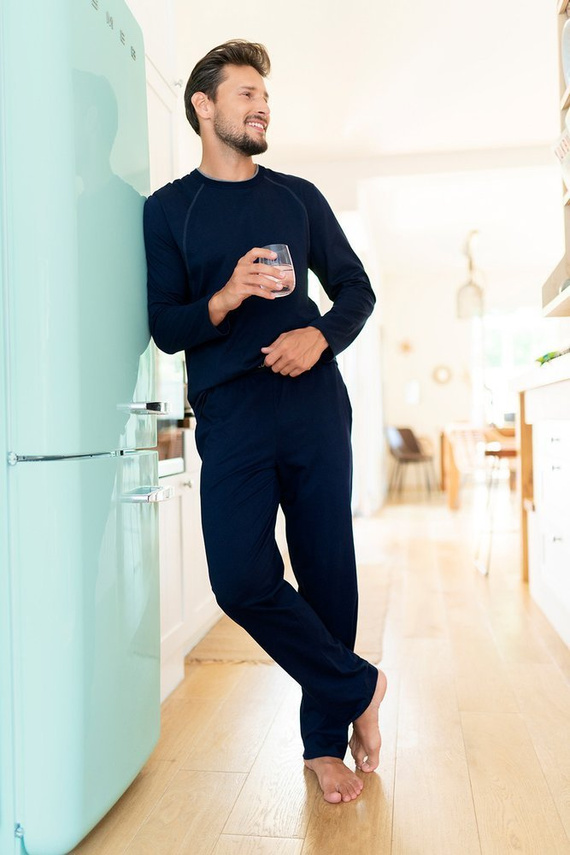 Niko Herren Schlafanzug langarm, lange Hose Italienische Mode - navy blau