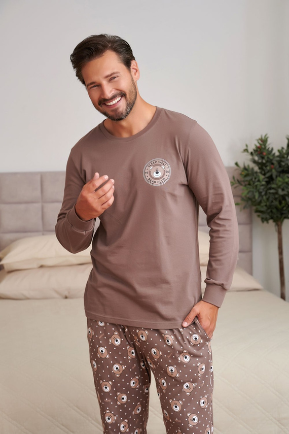 Doctor Nap 7508 Bear Club Damenpyjama braun 100% Baumwolle mit Bärenmotiv