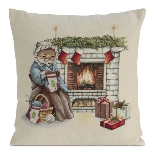 Chp 6136 Weihnachts-Wandteppich-Kissenbezug, Kamin, Eurovorhänge, beige