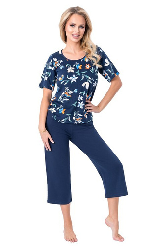 Caroline 3/4 Donna – Damen-Pyjama aus Baumwolle mit Blumendruck, kurzen Ärmeln und 3/4-Hose