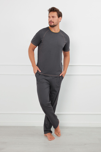 Salomon Herren Kurzarm-Pyjama, lange Hose Italian Fashion - graphit/honig