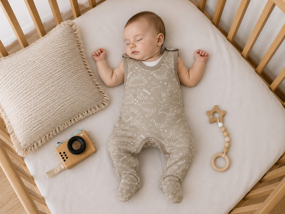 SC16530 Mamatti Baby-Schlafanzug aus Baumwolle mit Dinosaurier-Motiv Beige Babyausstattung