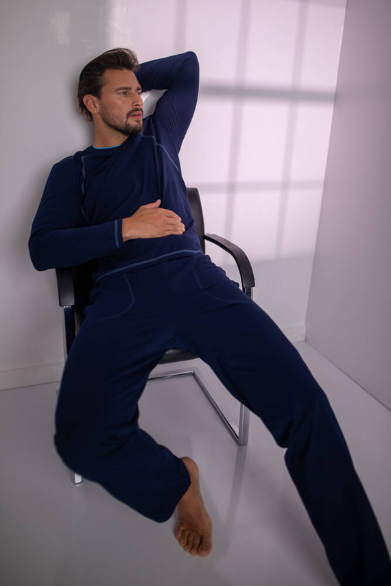 Salomon Herren Schlafanzug mit langen Ärmeln, lange Hose Italian Fashion - navy blau/blau