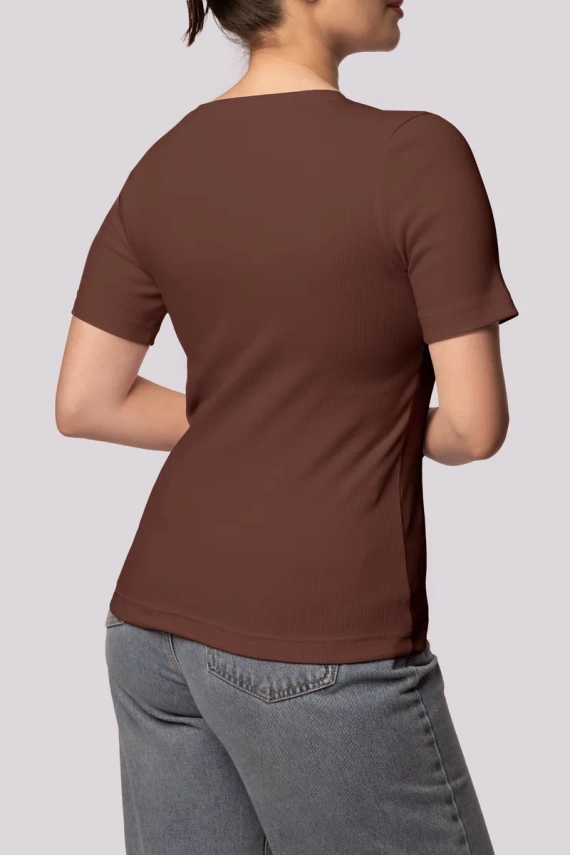 Geripptes Mona-Damen-T-Shirt mit Streifen, Schokolade