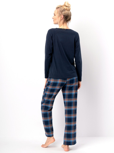 Damenpyjama LNS 432 Key, Marineblau – Baumwolle, lange Ärmel, Flanellhose