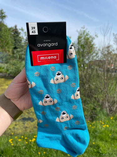 1108-050 Dogs Milena Herrensocken – gemustert und bequem – Azurblau