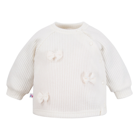 Fluffy Tails Eevi Pullover für Mädchen – ecru, mit Schleifen und Bündchen