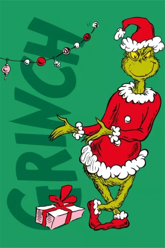 Kuscheldecke Grinch Jerry Fabrics 100x140 grün Mikrofaser weich Weihnachtsmotiv