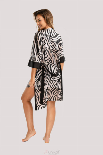 Braga Einzigartiger Satin-Bademantel – Zebra, elegant, mit Gürtel