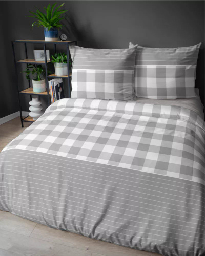 5083 B Home Satin Detexpol grau karierte Satinbettwäsche