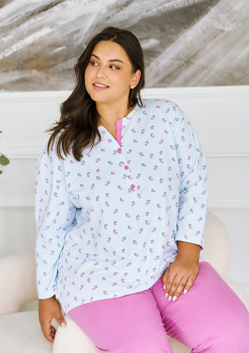 3462 Yolanda Taro Damenpyjama, blau – 7/8-Viskose-T-Shirt, Baumwollhose