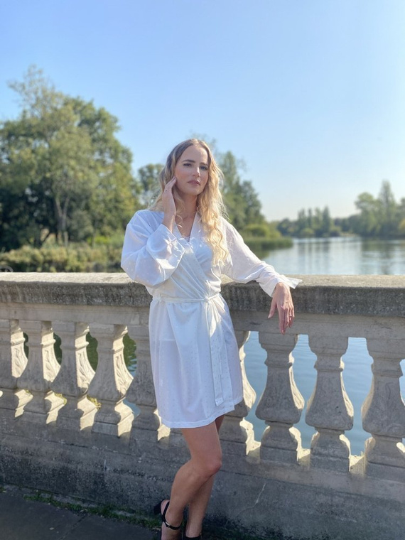 411 Jeanne Women's Short Forex Morgenmantel - ecru