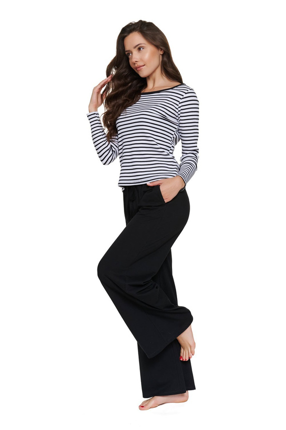 Damen-Pyjama Doctor Nap 7538 aus Baumwolle, lang, schwarz-weiß gestreift