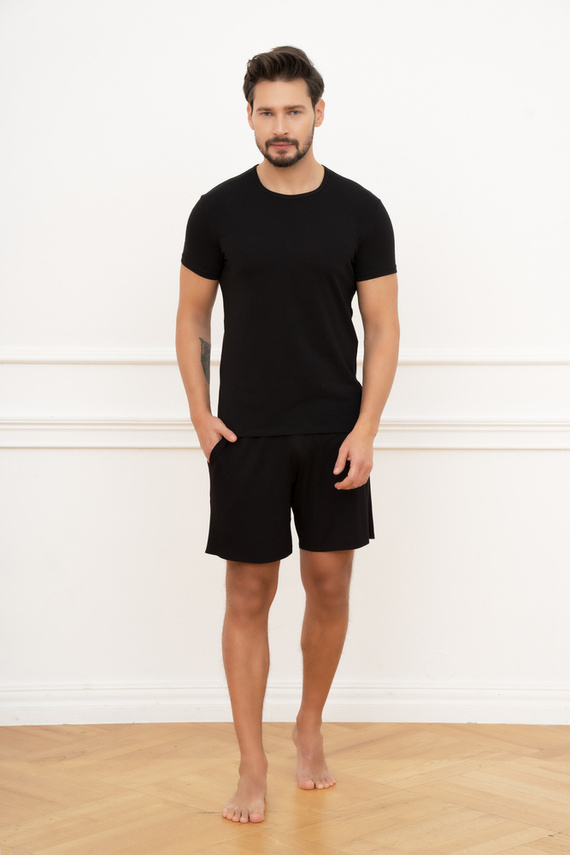 Ikar Herren Kurzarm-T-Shirt Italian Fashion - schwarz 