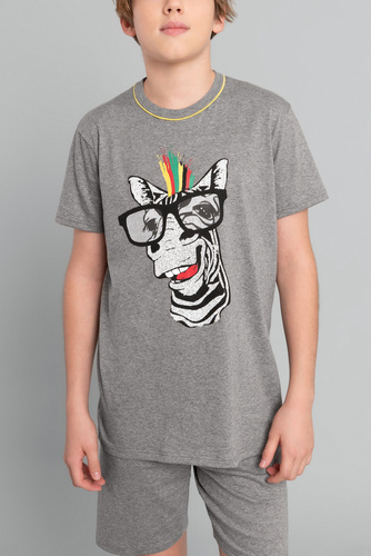 Crazy Boys' kurzärmeliger Schlafanzug, Hose Italian Fashion- medium melange