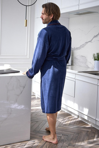 L&L 2661 Eleganter Herrenbademantel Klassischer Kimono-Kragen Weich Graphit