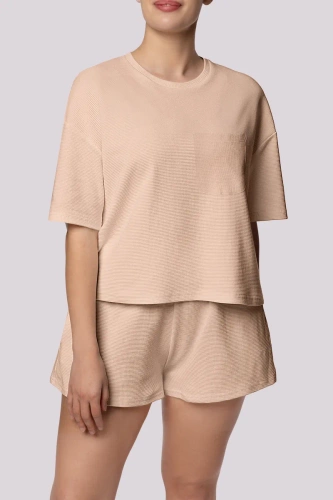 Gemütlicher Kurzarm-Damenpyjama Mona beige