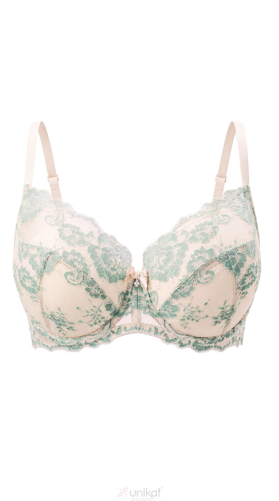 Biustonosz Full Cup Unikat Eloise beige-grün aus Spitze für große Brust