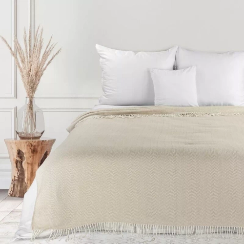 Plaid 7 Decke Tagesdecke mit Fransen Eurocurtains Beige