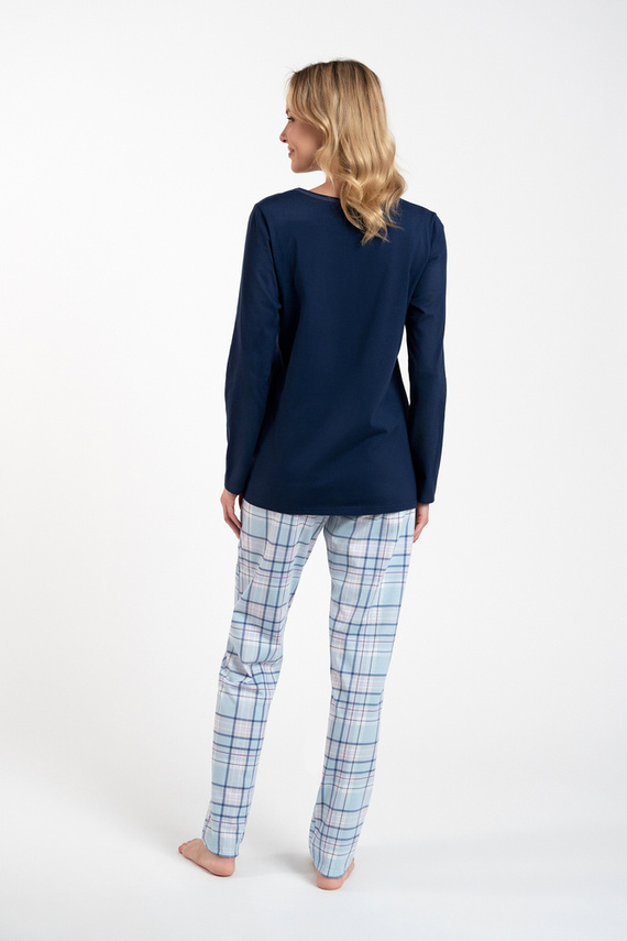 Glamour Damen Schlafanzug langarm und lange Hose Italian Fashion - marineblau/print