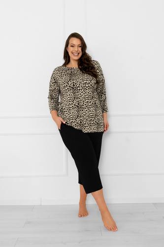 Kenia Damen Schlafanzug Italian Fashion - Leopardenmuster, 3/4 Ärmel und 3/4 Hose