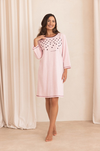 Nachthemd Regina 2011 100% Baumwolle Damen 7/8-Arm mit Punkten - rosa