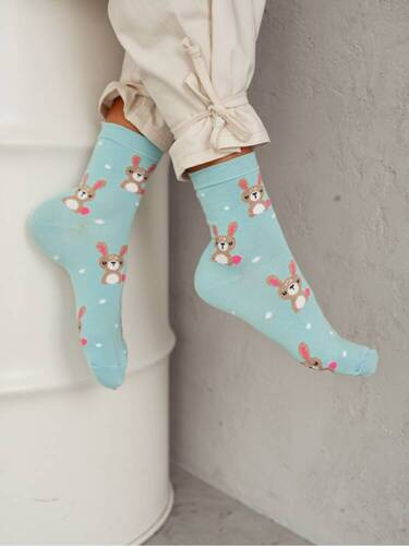 0200-158 Rabbits and Dots Milena Damensocken – blau
