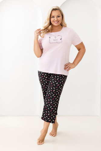 Nachtkleid 733 Regina – aus Baumwolle, mit kurzem Ärmel, Halbkragen, dekorativem Print | Komfort und Stil