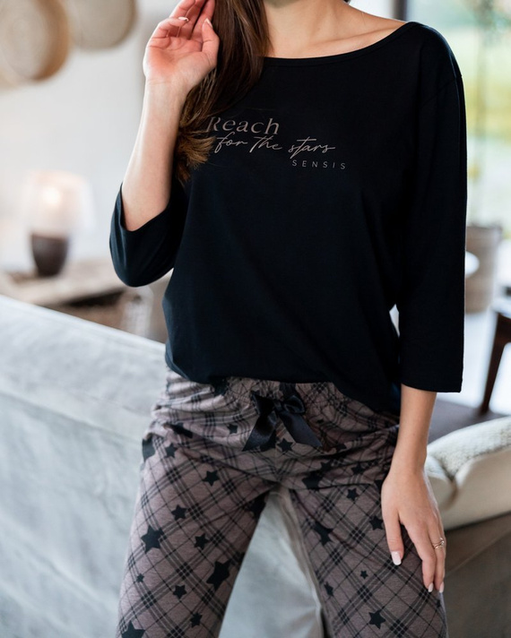 Sensis Reach For The Stars Damenpyjama – schwarzbraun