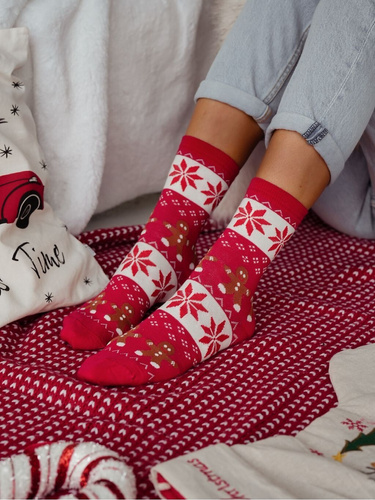 1283-040 Cookies Socks Milena – Damen-Weihnachtssocken mit Keksmotiv, rot