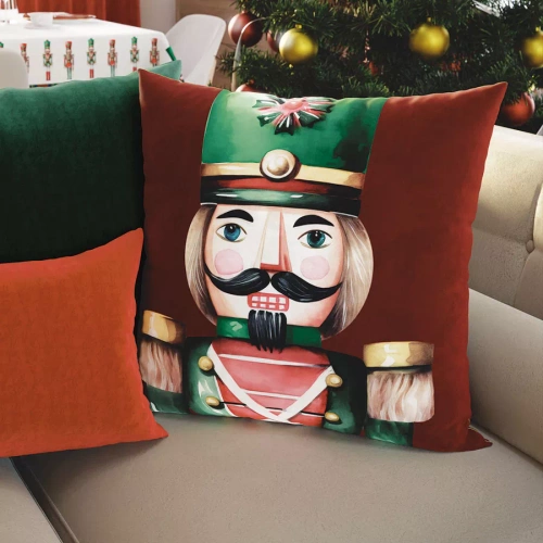 PBN279 Nussknacker Weihnachtskissenbezug Marquisette rot