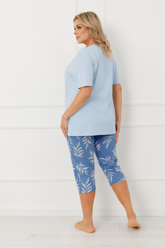 Damen Pyjama ERULA Italian Fashion Baumwolle Kurzarm Hose 3/4 Plus Size