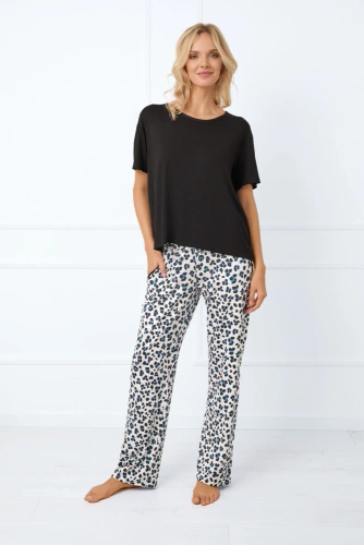 Savanna Damen Schlafanzug kurzarm, lange Hose Italian Fashion