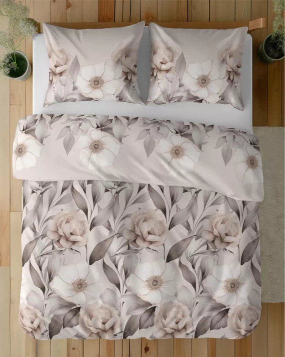 5220 A Satinbettwäsche mit schattierten Blumen Detexpol Beige