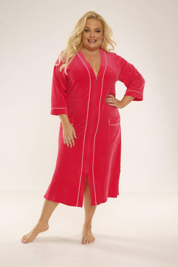 974 / 352 Velour Forex Damen Morgenmantel - Himbeere