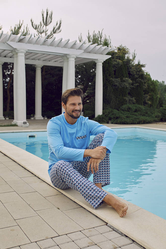 Jaromir Herren Langarm, lange Hose Italienische Mode - blau/print