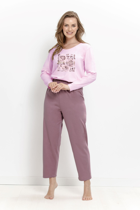 Damen-Pyjama Taro 3632/3657 Solene Flieder 100% Baumwolle Lang