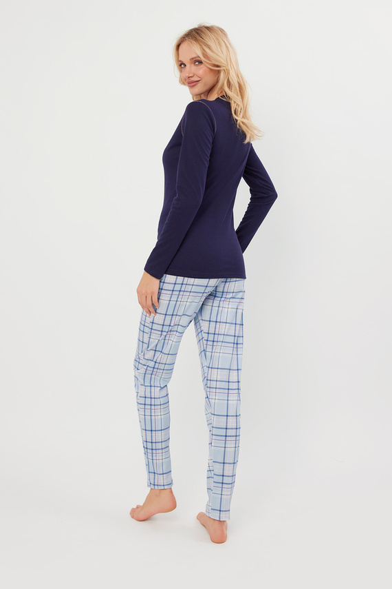 Adriana Damen-Schlafanzug langarm, lange Hose Italian Fashion - navy blau/print 