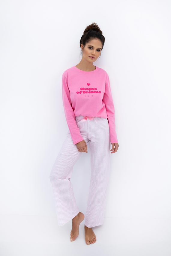 Malaya Sensis Damenpyjama – Baumwoll-T-Shirt und lange Hose mit Schleife