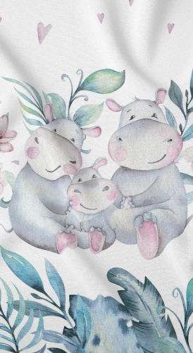 3292 B Land of Dreams Kinderbettwäsche aus Baumwolle, Karo-Flusspferde