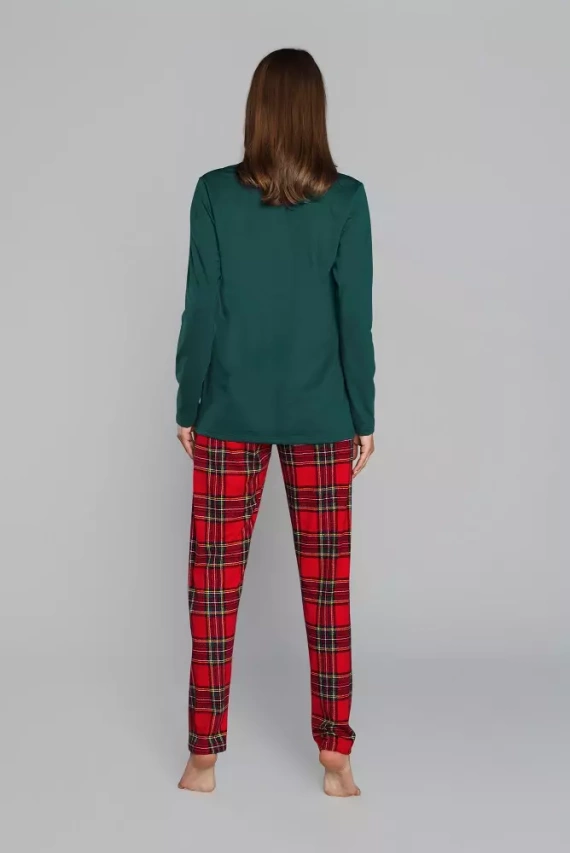 Zorza Damen Schlafanzug langarm, Hose Italian Fashion - grün/print 