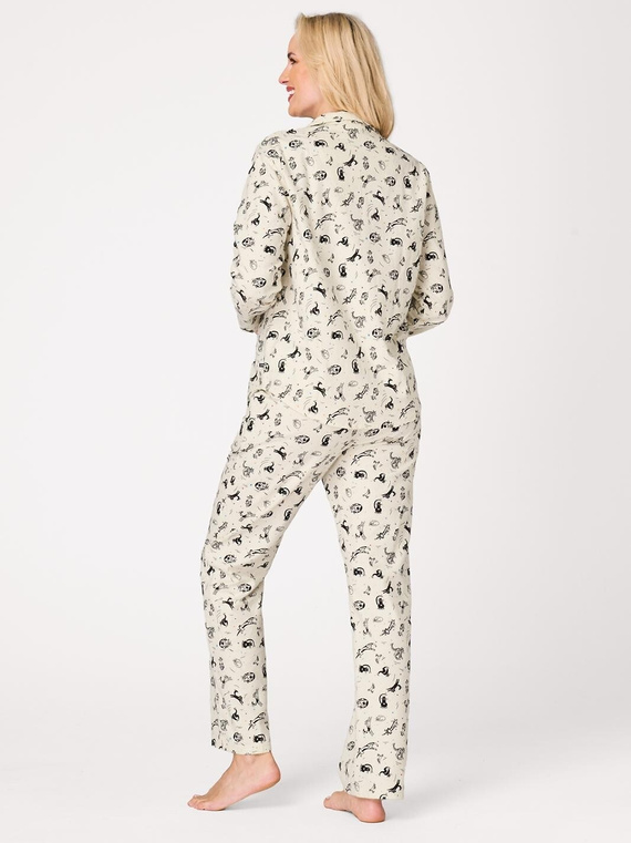 Damen-Pyjama Key LNS 921 B26 ecru – 100% Baumwolle, Knöpfe, Print