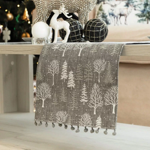 360000 Winterzauber Weihnachtstischläufer Marquisette grau