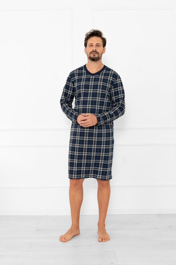 Herren Nachthemd Andreas - Baumwolle, langarm, Karo Italian Fashion