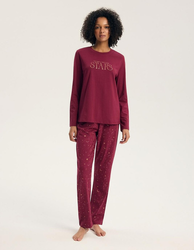 Damen-Pyjama Henderson 45439 Gilly Carmine 100% Baumwolle Langarm
