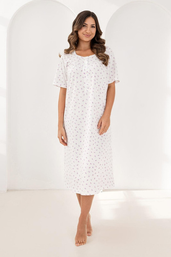 Nachtkleid 019 Regina – lang, aus Baumwolle, mit Knopfleiste | Eleganz und Komfort