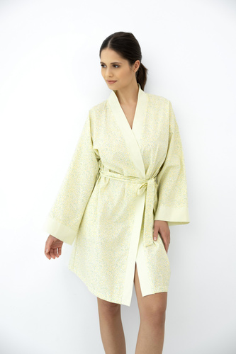 Ophelia Sensis Damen Baumwoll-Bademantel mit Blumenmuster Gelb